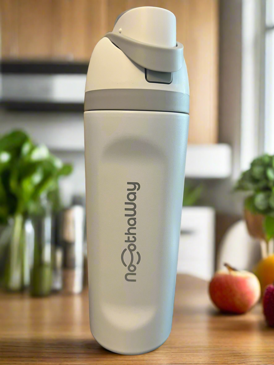 White and light gray Owala-inspired insulated water bottle – A sleek, neutral-colored, light gray water bottle featuring the No Otha Way logo. Designed with a flip-top lid, this bottle keeps your drinks cold, offering a style and functionality similar to Stanley insulated bottles.